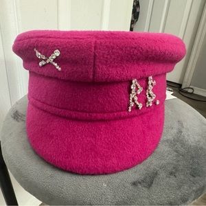 Fuchsia Crystal-embellished  Baker Boy Cap
